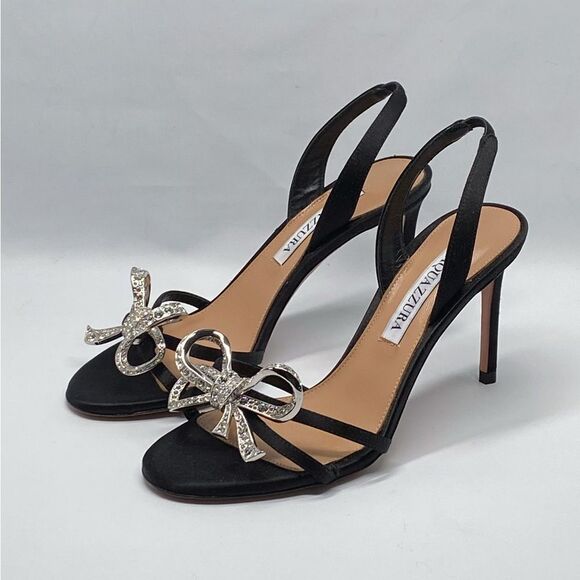 Aquazzura Babe 85mm Satin Crystal Bow Sandals size 36 - Picture 1 of 14